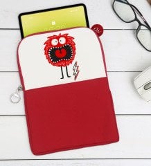 BK Gift Sevimli Canavar Tasarımlı Taşınabilir Koruyucu Tablet Kılıfı & Organizer Çanta - Kırmızı-1