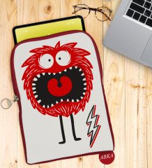 BK Gift Sevimli Canavar Tasarımlı Taşınabilir Koruyucu Tablet Kılıfı & Organizer Çanta - Kırmızı-1