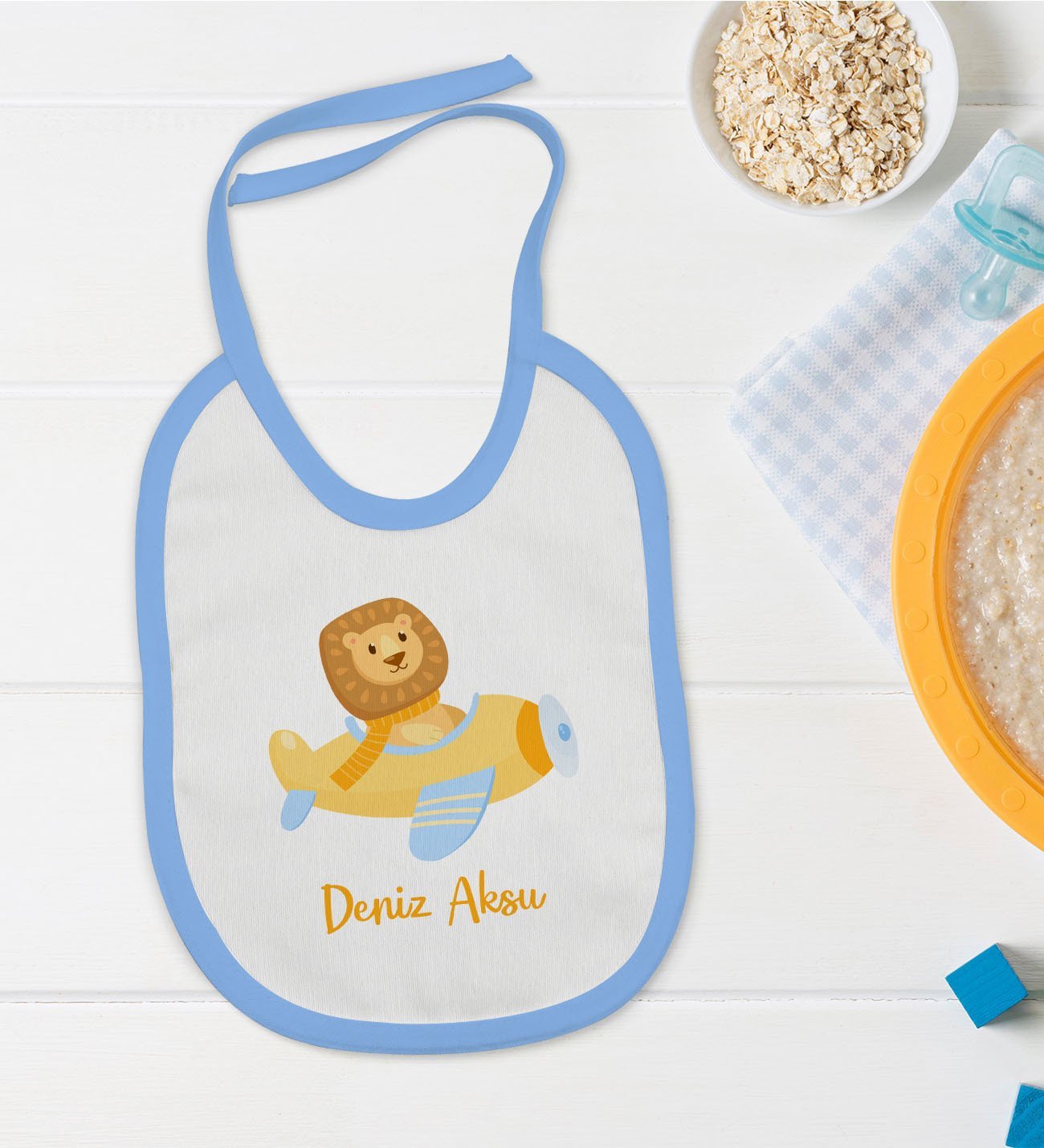 BK Kids Kişiye Özel Mavi Bebek Mama Önlüğü - Model 188