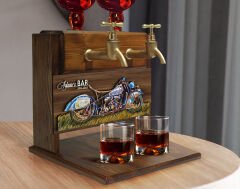 BK Gift Kişiye Özel Kabartma Motorsiklet Tasarımlı Çift Musluklu Doğal Ahşap İçki Standı-4, İçki Standı, Doğum Günü Hediyesi, Ev Hediyesi, Erkek Hediye