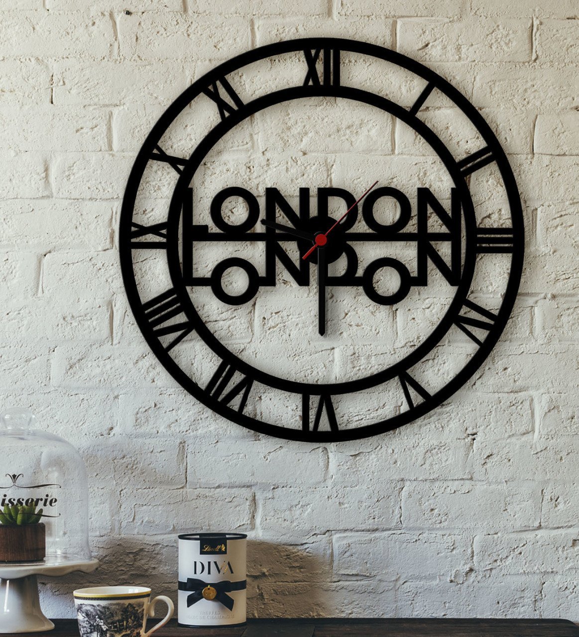 London Temalı Ahşap Duvar Saati-1