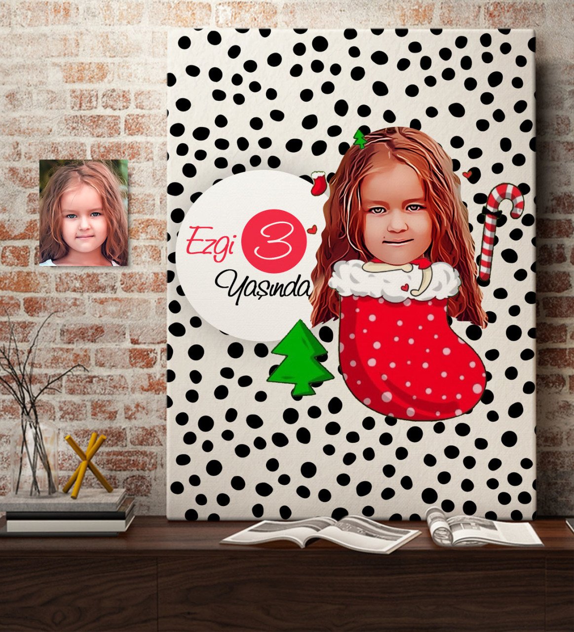 Kişiye Özel Kız Çocuk Yaş Karikatürlü Kanvas Tablo 50x70cm-14