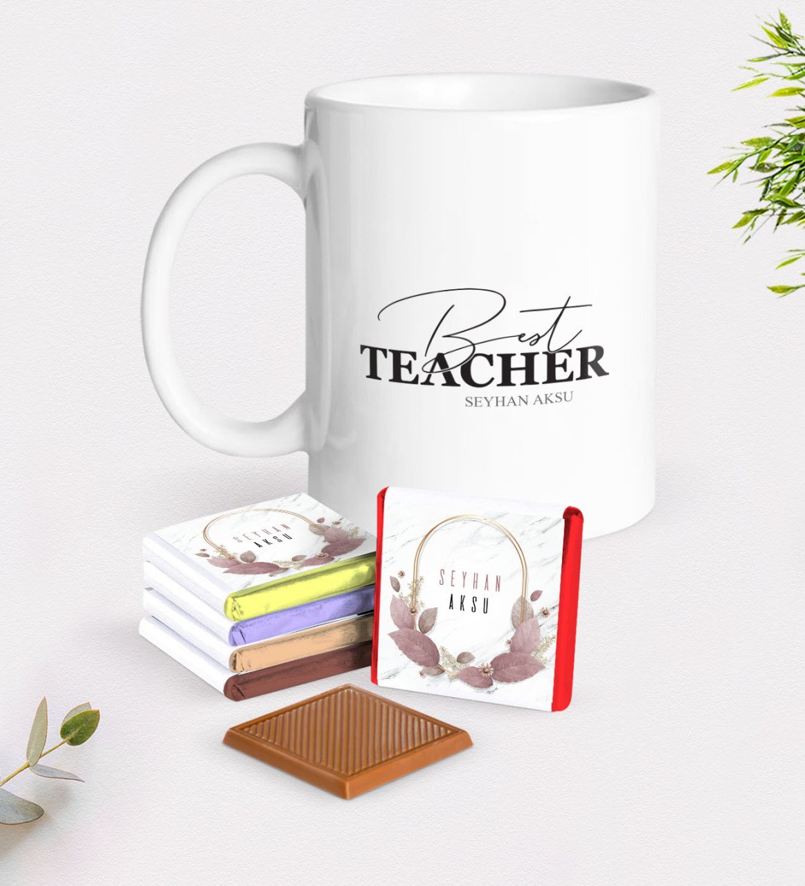 Kişiye Özel En İyi Öğretmen Beyaz Kupa ve Çikolata Hediye Seti-17