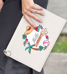 BK Gİft Yaz Temalı-4 Astarlı Portföy Çanta 30x21cm, Baskılı El Çantası, Organizer Çanta