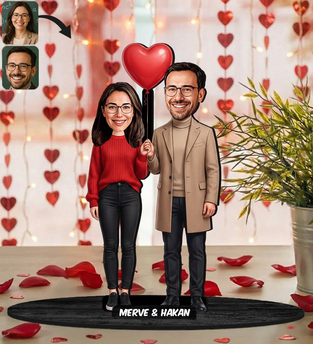 BK Gift Kişiye Özel Sevgili Karikatürlü Ahşap Biblo -18, Fotoğraftan Karikatür, Sevgililer Günü Hediyesi, Ev Hediyesi