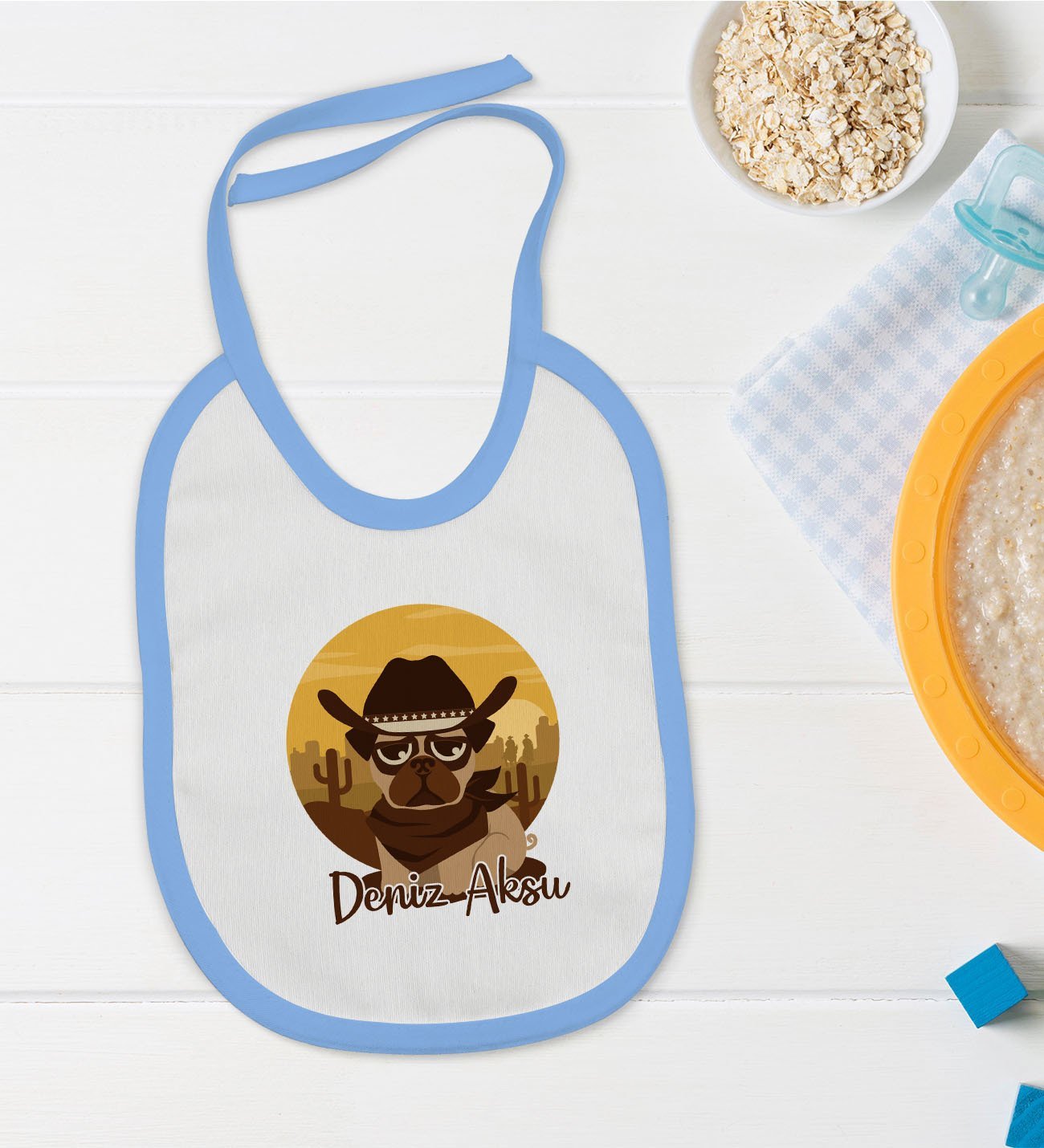 BK Kids Kişiye Özel Mavi Bebek Mama Önlüğü - Model 189