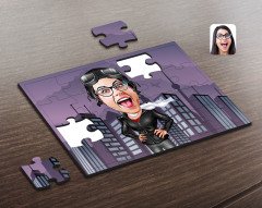 Kişiye Özel Kadın Pilot Karikatürlü Ahşap Puzzle-1