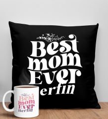 BK Gift Kişiye Özel İsimli Anneler Günü Tasarımlı Siyah Kırlent Yastık ve Kupa Seti, Anneye Hediye, Ev Dekorasyonu, Anneler Günü Hediyesi-1