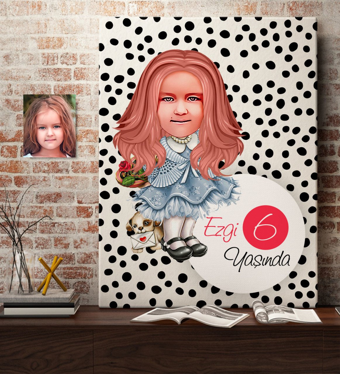 Kişiye Özel Kız Çocuk Yaş Karikatürlü Kanvas Tablo 50x70cm-16