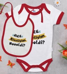BK Kids Rizeliyim Tasarımlı Kırmızı Bebek Body Zıbın ve Mama Önlüğü Hediye Seti-2