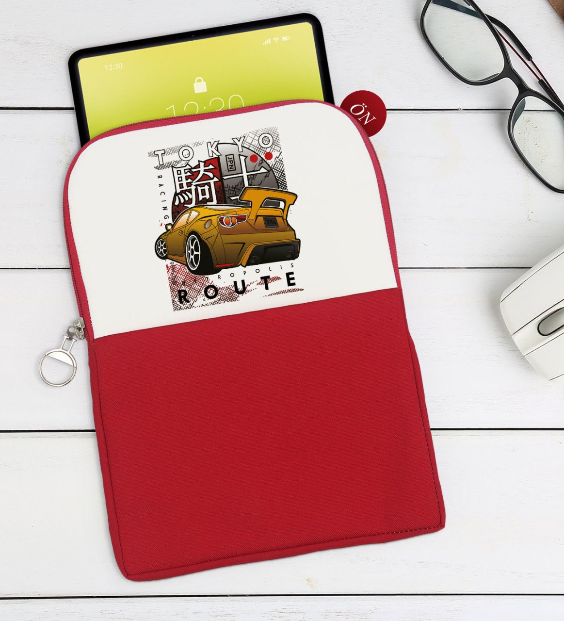 BK Gift Tokyo Route Tasarımlı Taşınabilir Koruyucu Tablet Kılıfı & Organizer Çanta - Kırmızı-1
