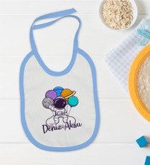 BK Kids Kişiye Özel Mavi Bebek Mama Önlüğü - Model 192