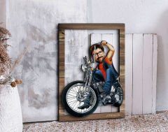 BK Gift Kişiye Özel Erkek Motorcu Karikatürlü 3D Ahşap Tablo, Sevgiliye Hediye, Arkadaşa Hediye, Yıl Dönümü Hediyesi, Doğum Günü Hediyesi-5