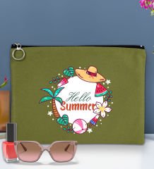 BK Gİft Yaz Temalı-4 Astarlı Yeşil Portföy Çanta 30x21cm, Baskılı El Çantası, Organizer Çanta