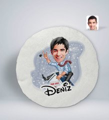 Kişiye Özel İsimli Erkek Emlakçı Karikatürlü Yuvarlak Araç Koltuk Yastığı-1