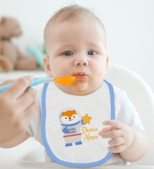 BK Kids Kişiye Özel Mavi Bebek Mama Önlüğü - Model 193