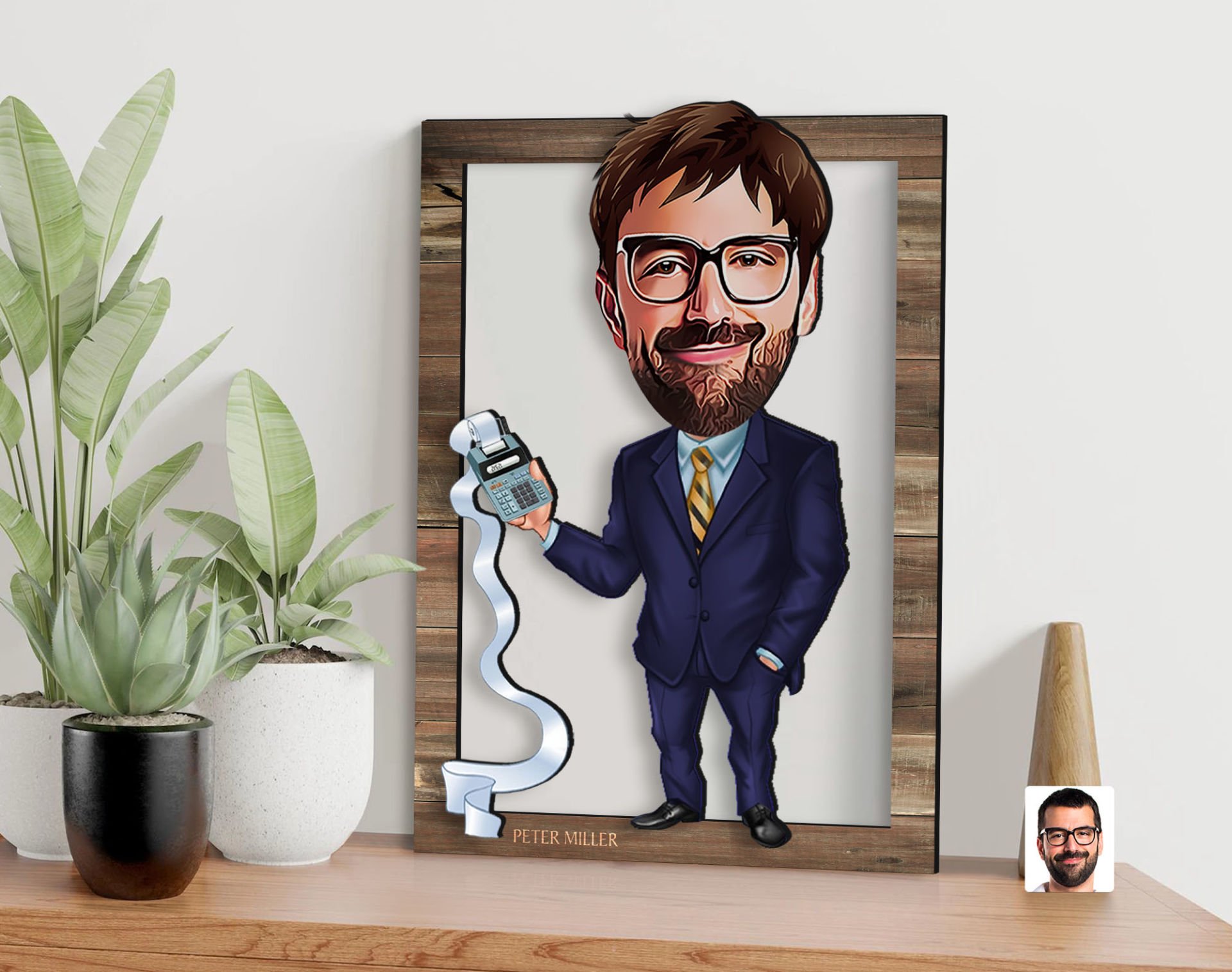 BK Gift Kişiye Özel Erkek Muhasebeci Karikatürlü 3D Ahşap Tablo, Sevgiliye Hediye, Arkadaşa Hediye, Yıl Dönümü Hediyesi, Doğum Günü Hediyesi-2