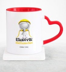 Kişiye Özel Mesleki Elektrik Mühendisi Kırmızı Kalpli Kupa Bardak - 2