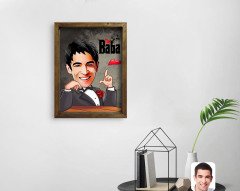 Kişiye Özel Godfather Baba Karikatürlü Doğal Masif Ahşap Çerçeveli Tablo-7
