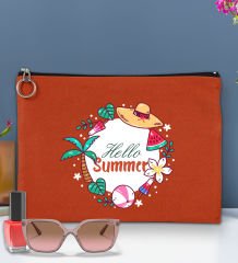 BK Gİft Yaz Temalı-4 Astarlı Kiremit Portföy Çanta 30x21cm, Baskılı El Çantası, Organizer Çanta