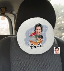 Kişiye Özel İsimli Erkek Gamer Karikatürlü Yuvarlak Araç Koltuk Yastığı-1