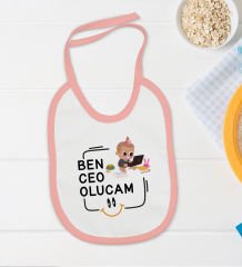 BK Kids Ceo Olucam Tasarımlı Pembe Bebek Body Zıbın ve Mama Önlüğü Hediye Seti-2