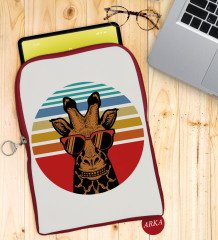 BK Gift Zürafa Tasarımlı Taşınabilir Koruyucu Tablet Kılıfı & Organizer Çanta - Kırmızı-1