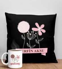 BK Gift Kişiye Özel İsimli Anneler Günü Tasarımlı Siyah Kırlent Yastık ve Kupa Seti, Anneye Hediye, Ev Dekorasyonu, Anneler Günü Hediyesi-4