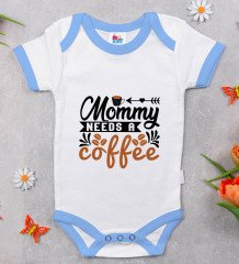BK Kids Mommy Needs A Coffe Tasarımlı Mavi Bebek Body Zıbın-1
