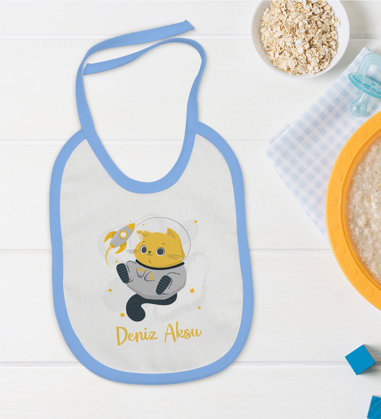 BK Kids Kişiye Özel Mavi Bebek Mama Önlüğü - Model 194