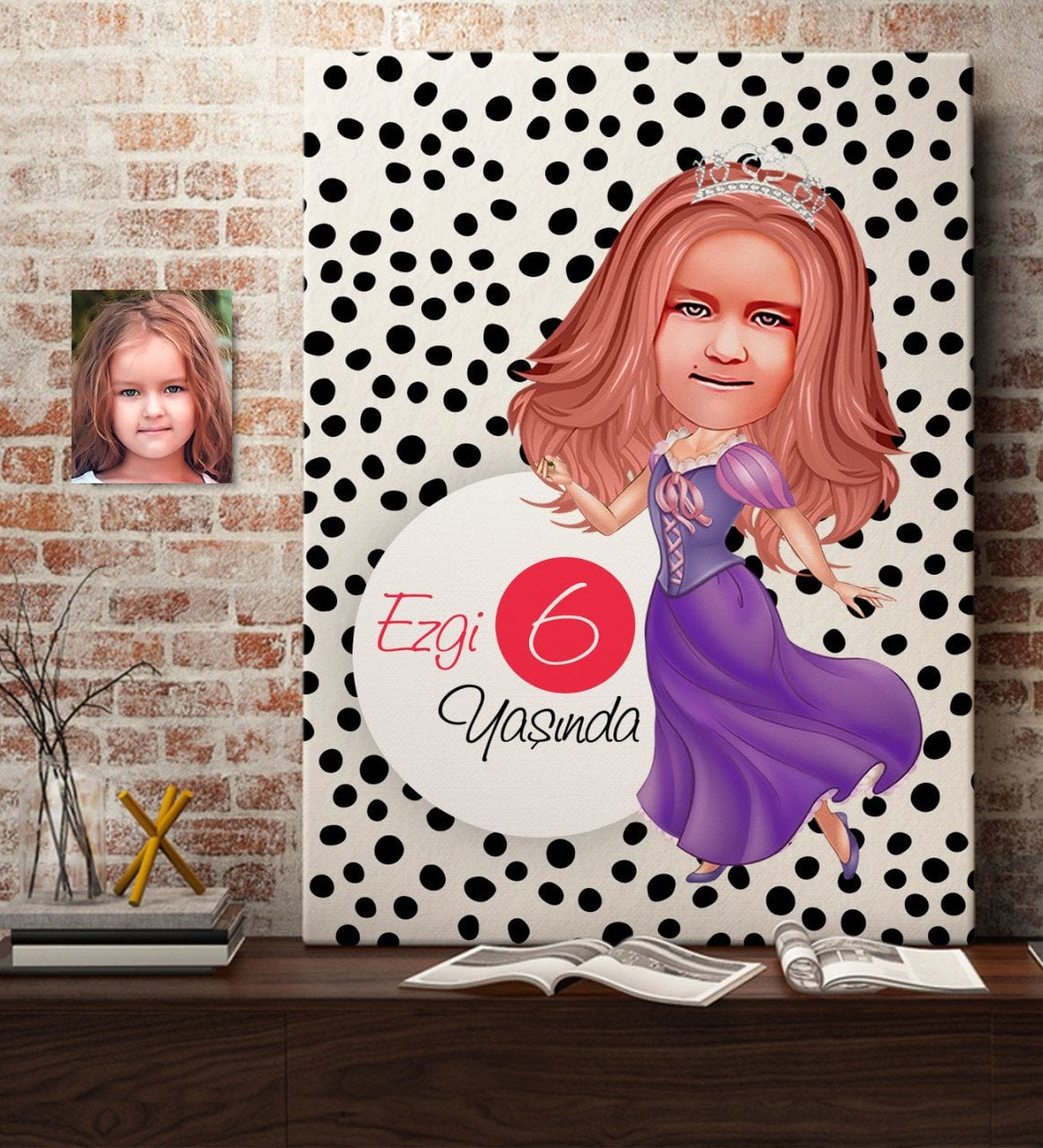 Kişiye Özel Kız Çocuk Yaş Karikatürlü Kanvas Tablo 50x70cm-19