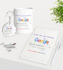 Kişiye Özel Google Dünyanın En İyi Öğretmeni Kupa Anahtarlık Beyaz Defter Kalem Hediye Seti