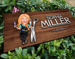 BK Gift Kişiye Özel Kadın Kuaför Karikatürlü Kabartma Figürlü Ahşap Tablo, Duvar Dekoru, Arkadaşa Hediye, Özel Tasarım Ev Hediyesi-1