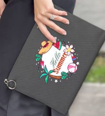 BK Gİft Yaz Temalı-4 Astarlı Antrasit Portföy Çanta 30x21cm, Baskılı El Çantası, Organizer Çanta