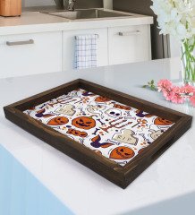 BK Gift Halloween Tasarımlı Doğal Ahşap Tepsi-3