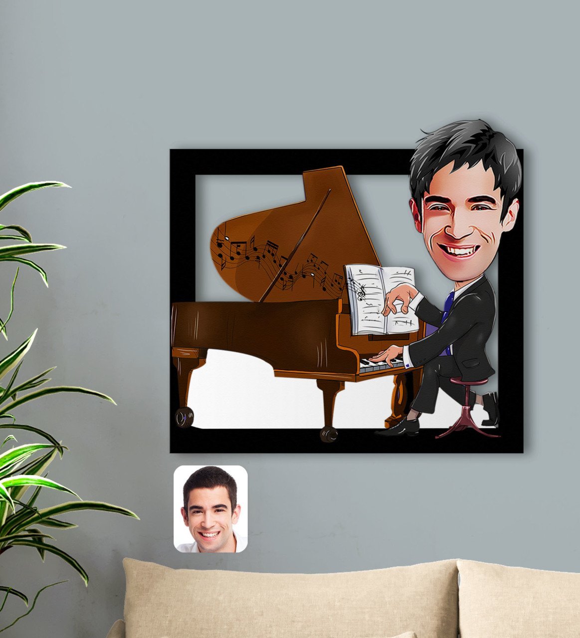 Kişiye Özel Erkek Müzik Öğretmeni Karikatürlü 3D Ahşap Tablo-1
