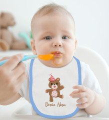 BK Kids Kişiye Özel Mavi Bebek Mama Önlüğü - Model 197