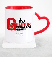 Kişiye Özel Mesleki Gümrük Muhafaza Memuru Kırmızı Kalpli Kupa Bardak