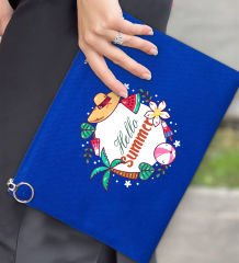 BK Gİft Yaz Temalı-4 Astarlı Mavi Portföy Çanta 30x21cm, Baskılı El Çantası, Organizer Çanta