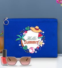 BK Gİft Yaz Temalı-4 Astarlı Mavi Portföy Çanta 30x21cm, Baskılı El Çantası, Organizer Çanta