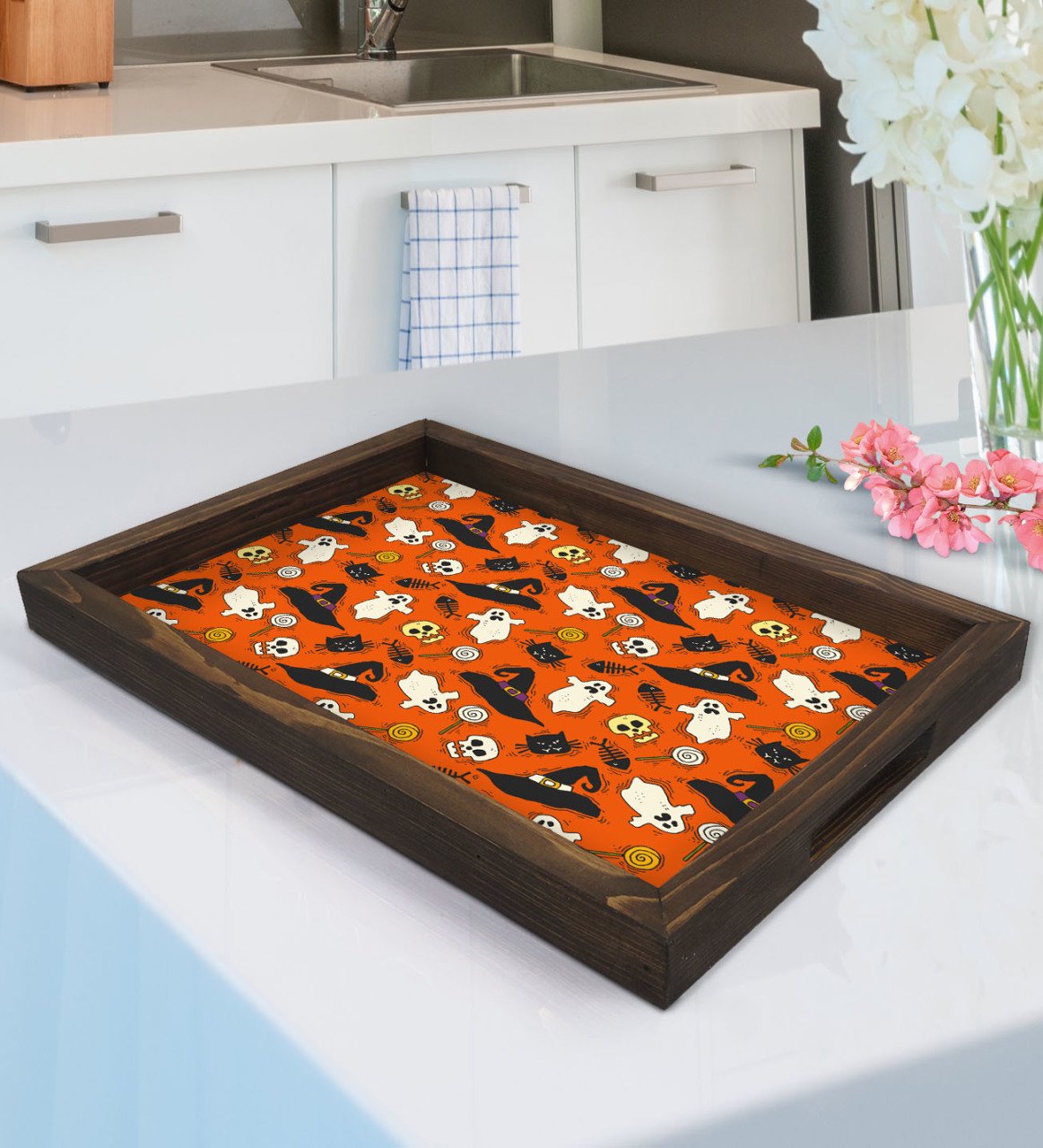 BK Gift Halloween Tasarımlı Doğal Ahşap Tepsi-4