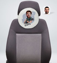 Kişiye Özel İsimli Erkek Gitarist Karikatürlü Yuvarlak Araç Koltuk Yastığı-1