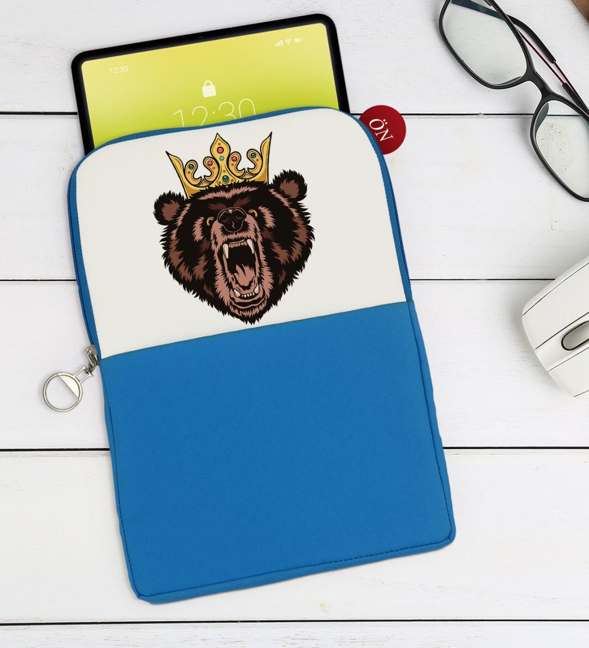 BK Gift Ayı Tasarımlı Taşınabilir Koruyucu Tablet Kılıfı & Organizer Çanta - Mavi-1