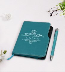 Kişiye Özel İsimli Turkuaz Termo Deri Defter Kalem Seti-8