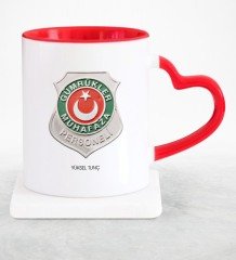 Kişiye Özel Mesleki Gümrükler Muhafaza Personeli Kırmızı Kalpli Kupa Bardak
