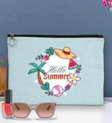 BK Gİft Yaz Temalı-4 Astarlı Açık Mavi Portföy Çanta 30x21cm, Baskılı El Çantası, Organizer Çanta