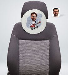Kişiye Özel İsimli Erkek Gitarist Karikatürlü Yuvarlak Araç Koltuk Yastığı-2