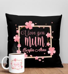 BK Gift Kişiye Özel İsimli Anneler Günü Tasarımlı Siyah Kırlent Yastık ve Kupa Seti, Anneye Hediye, Ev Dekorasyonu, Anneler Günü Hediyesi-7