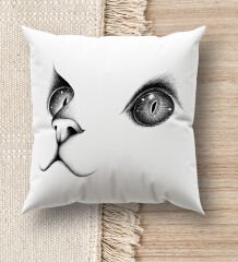 BK Gift Kedi Tasarımlı Beyaz Kırlent Yastık, Ev Hediyesi, Ev Dekorasyonu, Dekoratif Hediye-1