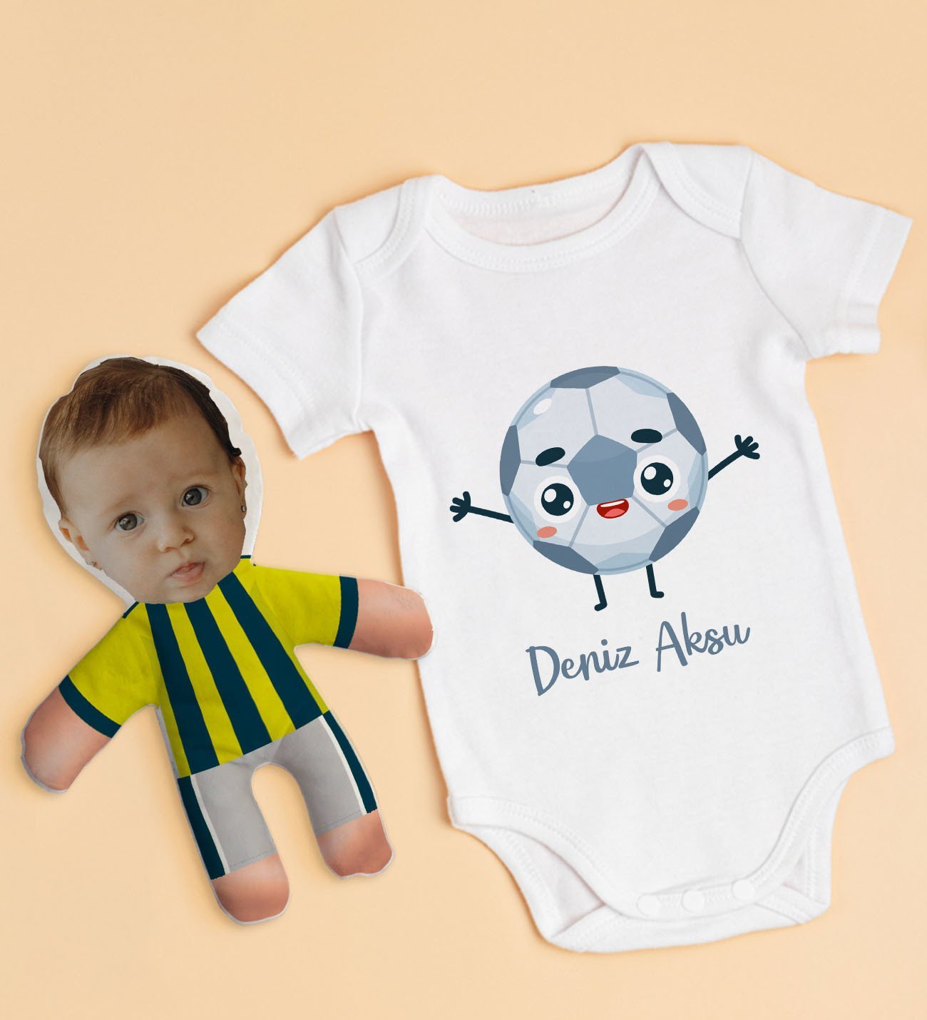 BK Kids Kişiye Özel Fotoğraflı Bebek Yastık ve Bebek Body Zıbın Hediye Seti - Model 2.1